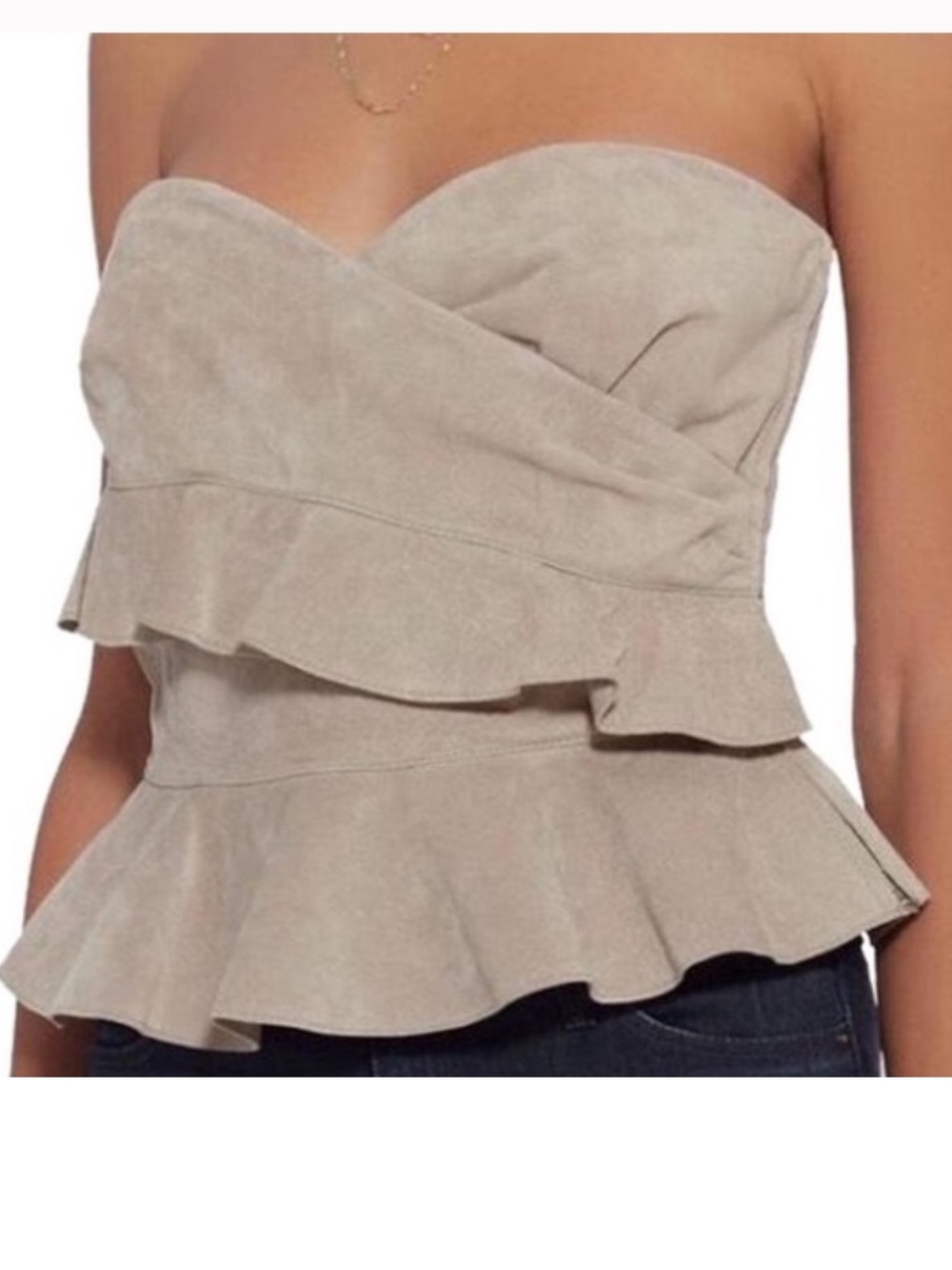 Intermix Nora Suede Strapless Top in Light Grey. Women’s Large
